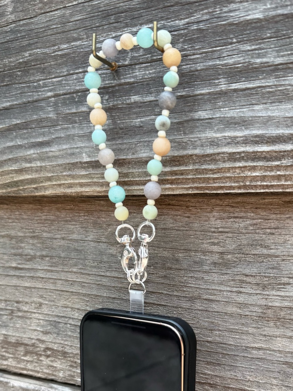 Caribbean Calcite Beaded Phone Lanyard with Silver Hardware